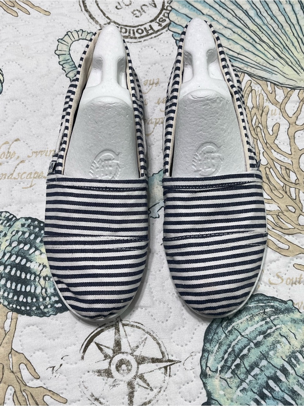 Salt Lofe Striped Slip-On Canvas Flats - Navy and White